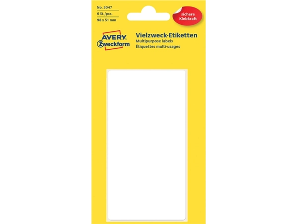 Een Etiket Avery Zweckform 3047 98x51mm wit 6stuks koop je bij VHK Kantoorartikelen