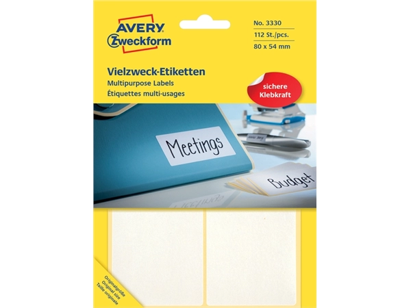 Een Etiket Avery Zweckform 3330 80x54mm wit 112stuks koop je bij Hoekmankantoorartikelen.nl