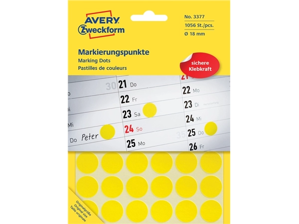 Een Etiket Avery Zweckform 3377 rond 18mm 1056stuks geel koop je bij VHK Kantoorartikelen