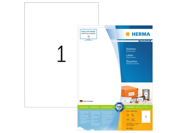 Een Etiket HERMA 4631 210x297mm A4 premium wit 200stuks koop je bij VHK Kantoorartikelen