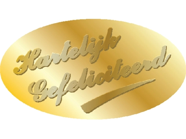 Een Etiket Haza hartelijk gefeliciteerd goud à 1000 stuks koop je bij VHK Kantoorartikelen