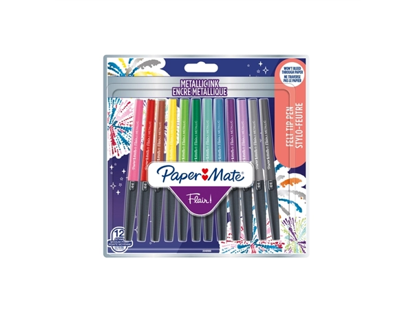 Een Fineliner Paper Mate Flair Metallic 12 stuks assorti koop je bij Hoekmankantoorartikelen.nl