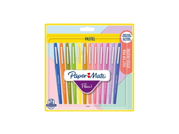 Een Fineliner Paper Mate Flair Pastel blister à 12 kleuren koop je bij VHK Kantoorartikelen