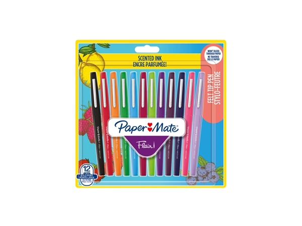 Een Fineliner Paper Mate Flair met geur blister à 12 kleuren koop je bij Hoekmankantoorartikelen.nl