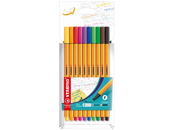 Een Fineliner STABILO point 88/10 fijn assorti etui à 10 stuks koop je bij VHK Kantoorartikelen