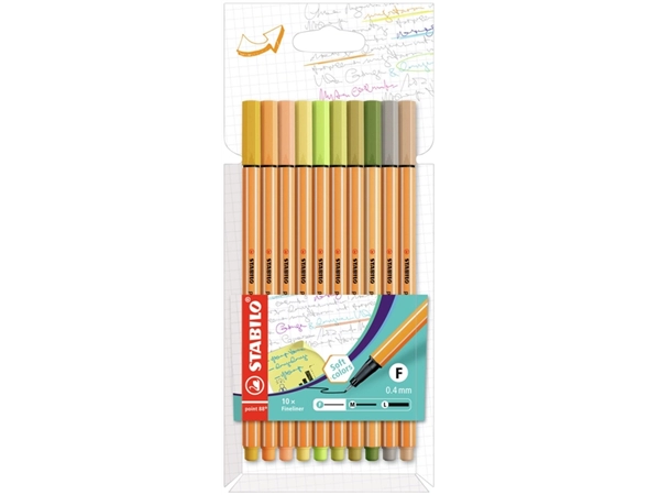 Een Fineliner STABILO point 88/10 fijn assorti nieuwe kleuren set à 10 stuks koop je bij VHK Kantoorartikelen