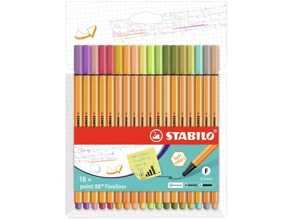 Een Fineliner STABILO point 88/18 fijn assorti set à 18 stuks koop je bij VHK Kantoorartikelen