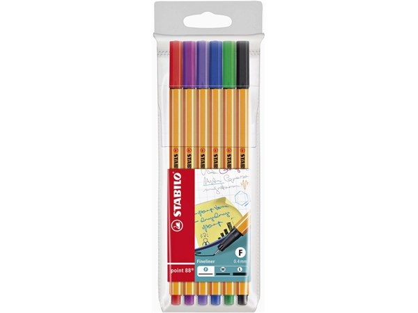 Een Fineliner STABILO point 88/6 fijn assorti etui à 6 stuks koop je bij VHK Kantoorartikelen