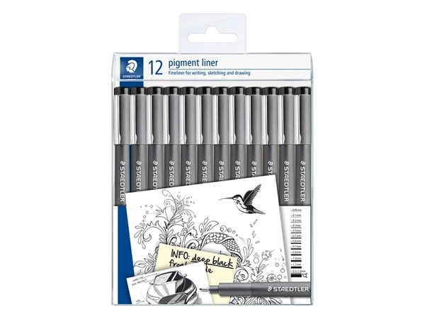 Een Fineliner Staedtler Pigment 308 zwart set à 12 breedtes koop je bij VHK Kantoorartikelen