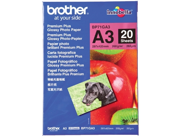 Een Fotopapier Brother BP-71 A3 260gr glossy 20 vel koop je bij Hoekmankantoorartikelen.nl