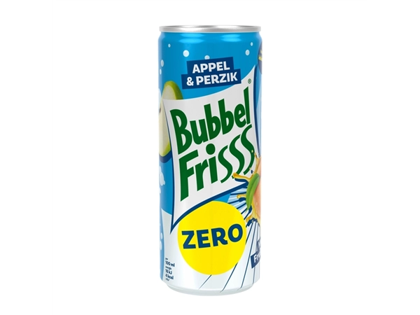 Een Fruitdrank DubbelFrisss appel perzik zero blik 250ml koop je bij VHK Kantoorartikelen