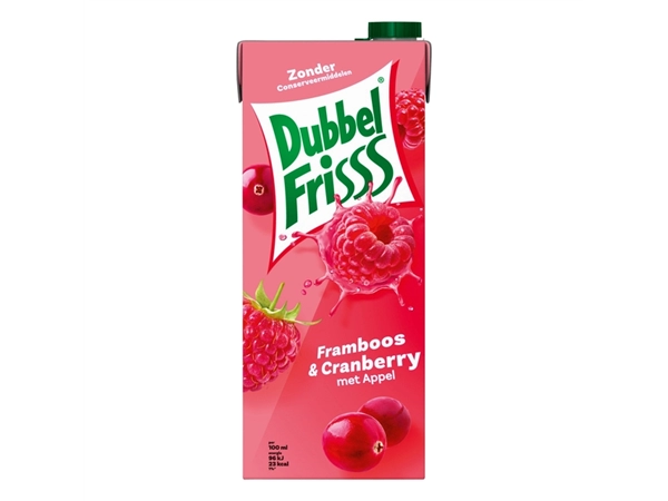 Een Fruitdrank DubbelFrisss framboos zwarte bes pak 1500ml koop je bij VHK Kantoorartikelen