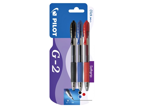 Een Gelschrijver PILOT G-2 medium assorti blister à 3 stuks koop je bij Hoekmankantoorartikelen.nl