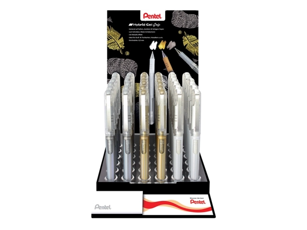 Een Gelschrijver Pentel K230M medium metallic assorti 3 kleuren koop je bij Hoekmankantoorartikelen.nl