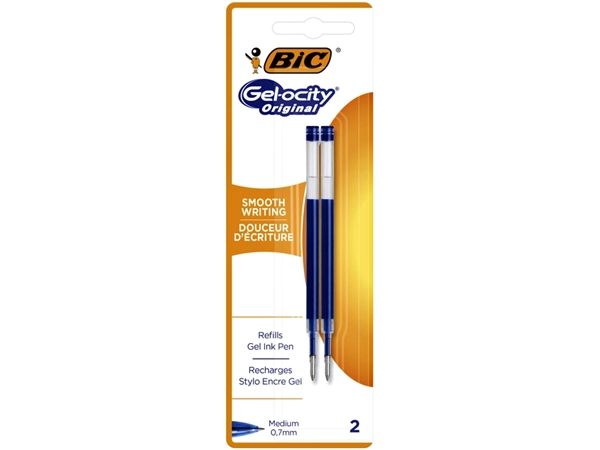 Een Gelschrijvervulling Bic voor diverse gelpennen medium blauw blister à 2 stuks koop je bij VHK Kantoorartikelen