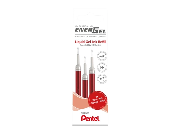 Een Gelschrijvervulling Pentel LR7 Energel medium rood set à 3 stuks koop je bij VHK Kantoorartikelen