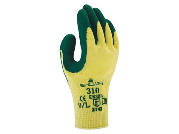 Een Handschoen Showa 310 grip latex L groen/geel koop je bij VHK Kantoorartikelen