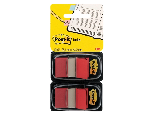 Een Indextabs Post-it 680 25.4x43.2mm duopack rood 2x 50 tabs koop je bij Hoekmankantoorartikelen.nl