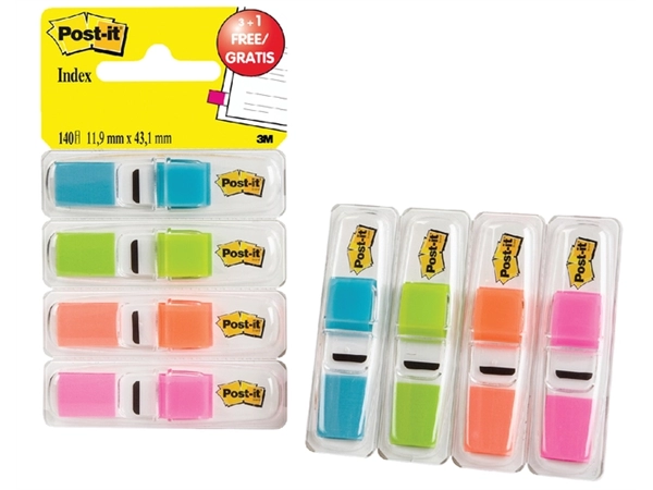 Een Indextabs Post-it 6834 11.9mmx43.1mm helder 3+1 gratis assorti 35 tabs per dispernser koop je bij Hoekmankantoorartikelen.nl