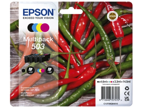 Een Inktcartridge Epson 503 T09Q64 zwart + 3 kleuren koop je bij VHK Kantoorartikelen