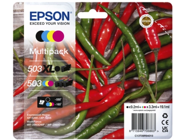 Een Inktcartridge Epson 503XL/503 T09R94 zwart + 3 kleuren koop je bij VHK Kantoorartikelen