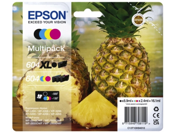 Een Inktcartridge Epson 604XL/604 T10H94 zwart + 3 kleuren koop je bij VHK Kantoorartikelen