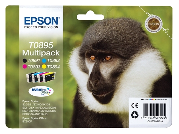 Een Inktcartridge Epson T0895 zwart + 3 kleuren koop je bij Hoekmankantoorartikelen.nl