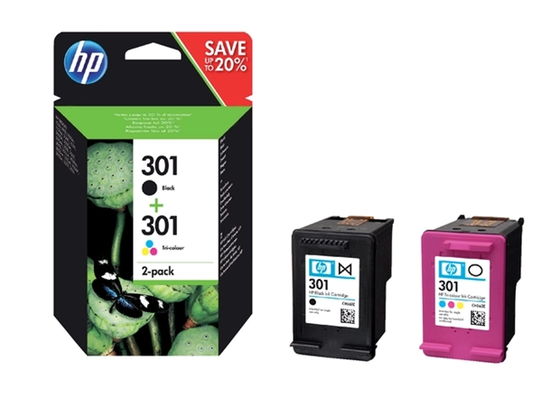 Een Inktcartridge HP N9J72AE 301 zwart + kleur koop je bij VHK Kantoorartikelen