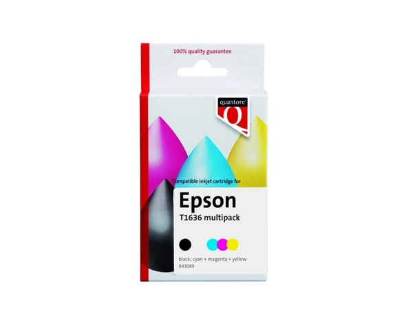 Een Inktcartridge Quantore alternatief tbv Epson 16XL T1636 zwart + 3 kleuren HC koop je bij VHK Kantoorartikelen