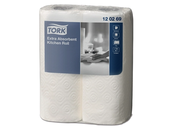 Een Keukenrol Tork extra rollen absorberend papier 2-laags 2 rollen 120269 koop je bij VHK Kantoorartikelen