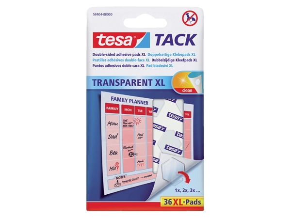 Een Kleefpads tesa® TACK dubbelzijdig transparant XL 36 stuks 36 stuks koop je bij Hoekmankantoorartikelen.nl