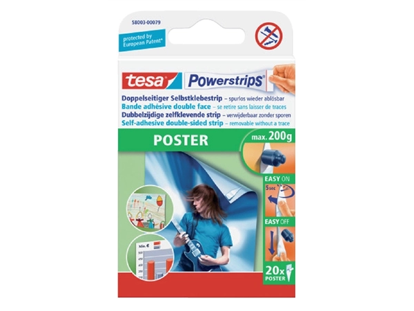 Een Kleefstrips tesa Powerstrips® poster dubbelzijdig 20 stuks blister 20 stuks koop je bij Hoekmankantoorartikelen.nl