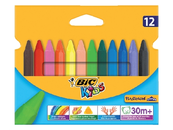 Een Kleurkrijt BicKids 857 Plastidecor triangel assorti etui à 12st koop je bij VHK Kantoorartikelen