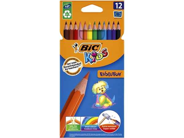 Een Kleurpotloden BicKids Evolution assorti etui à 12 stuks koop je bij VHK Kantoorartikelen