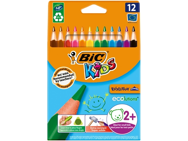 Een Kleurpotloden BicKids Evolution ecolutions triangle assorti etui à 12 stuk koop je bij VHK Kantoorartikelen