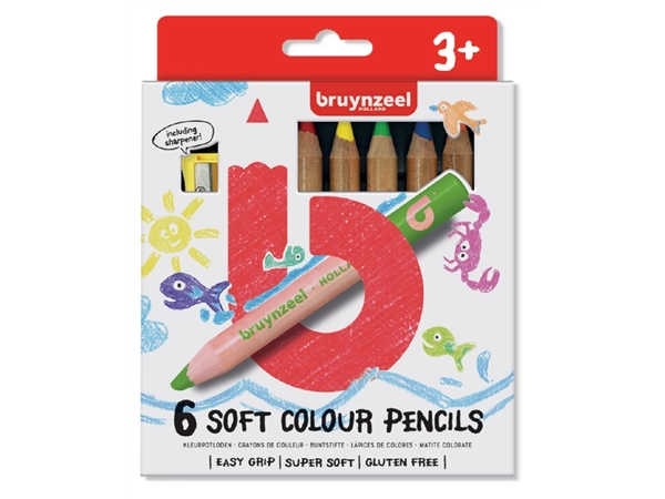 Een Kleurpotloden Bruynzeel Kids dik waskrijt blister à 6 stuks assorti koop je bij Hoekmankantoorartikelen.nl