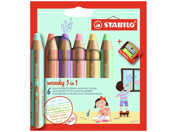 Een Kleurpotloden STABILO 880 woody inclusief puntenslijper pastel assorti etui à 6 stuks koop je bij VHK Kantoorartikelen