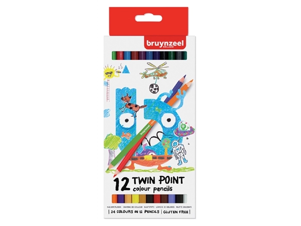 Een Kleurpotlood Bruynzeel Kids Twin Point blister à 12 stuks assorti koop je bij Hoekmankantoorartikelen.nl