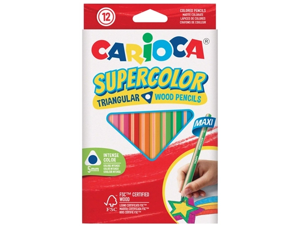 Een Kleurpotlood Carioca Supercolor Triangular set à 12 kleuren koop je bij VHK Kantoorartikelen