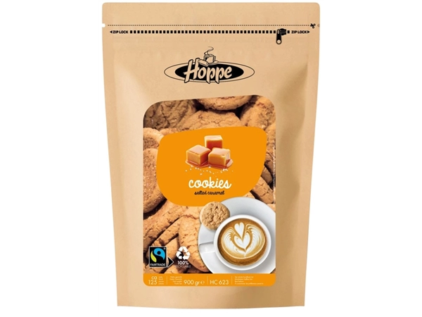 Een Koekjes Hoppe Cookies fairtrade caramel zeezout circa 125stuks koop je bij VHK Kantoorartikelen