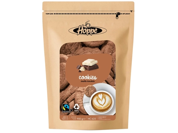 Een Koekjes Hoppe Cookies fairtrade double chocolate circa 125stuks koop je bij VHK Kantoorartikelen