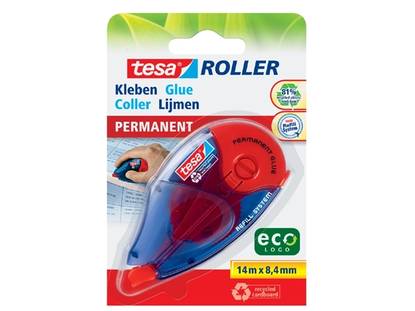 Een Lijmroller tesa® ecoLogo® permanent navulbaar op blister koop je bij VHK Kantoorartikelen