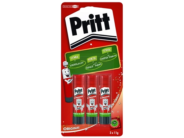 Een Lijmstift Pritt Stick Original 11gr blister à 3 stuks koop je bij Hoekmankantoorartikelen.nl