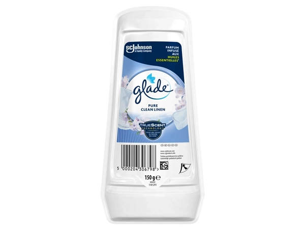 Een Luchtverfrisser Glade Gel Continu Pure Clean Linen 150gr koop je bij VHK Kantoorartikelen