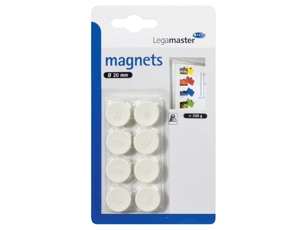 Een Magneet Legamaster 20mm 250gr wit 8 stuks koop je bij Hoekmankantoorartikelen.nl