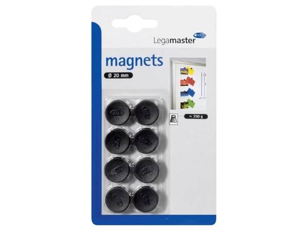 Een Magneet Legamaster 20mm 250gr zwart 8 stuks koop je bij Hoekmankantoorartikelen.nl