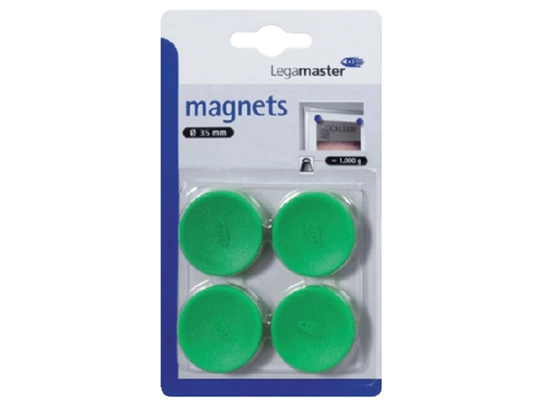 Een Magneet Legamaster 35mm 1000gr groen 4 stuks koop je bij Hoekmankantoorartikelen.nl