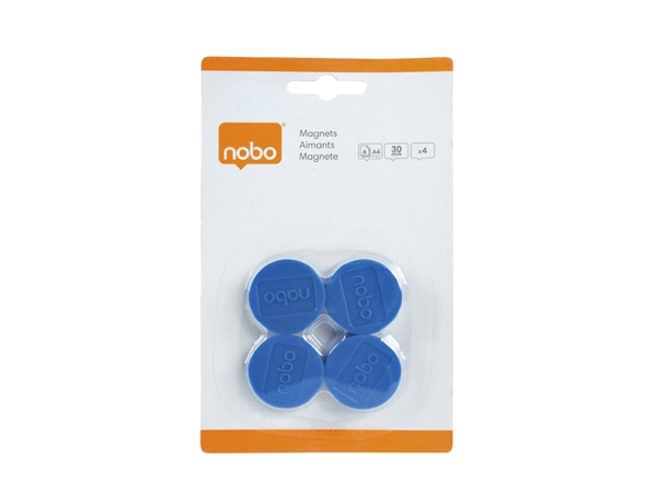 Een Magneet Nobo 30mm 700gr blauw 4 stuks koop je bij Hoekmankantoorartikelen.nl