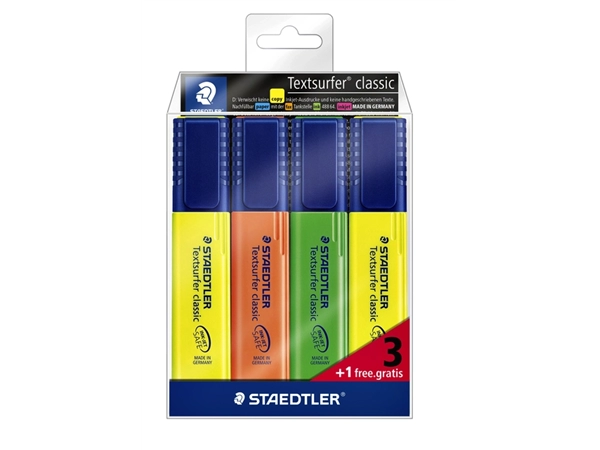 Een Markeerstift Staedtler 364 Textsurfer set à 3 stuks assorti + 1 geel gratis koop je bij VHK Kantoorartikelen