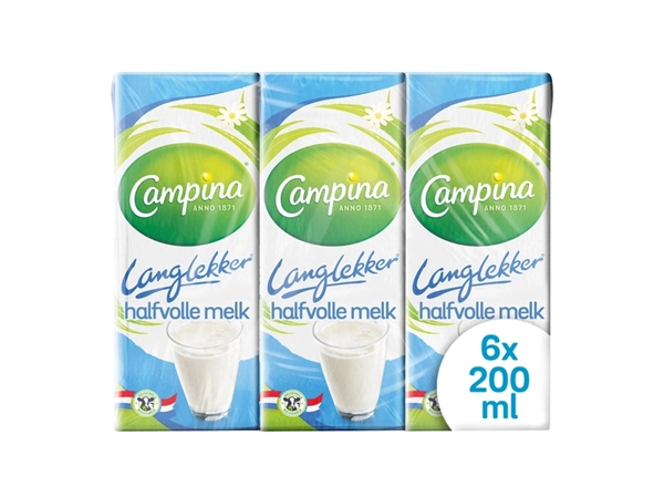 Een Melk Campina LangLekker halfvol 20cl 6 stuks koop je bij Hoekmankantoorartikelen.nl